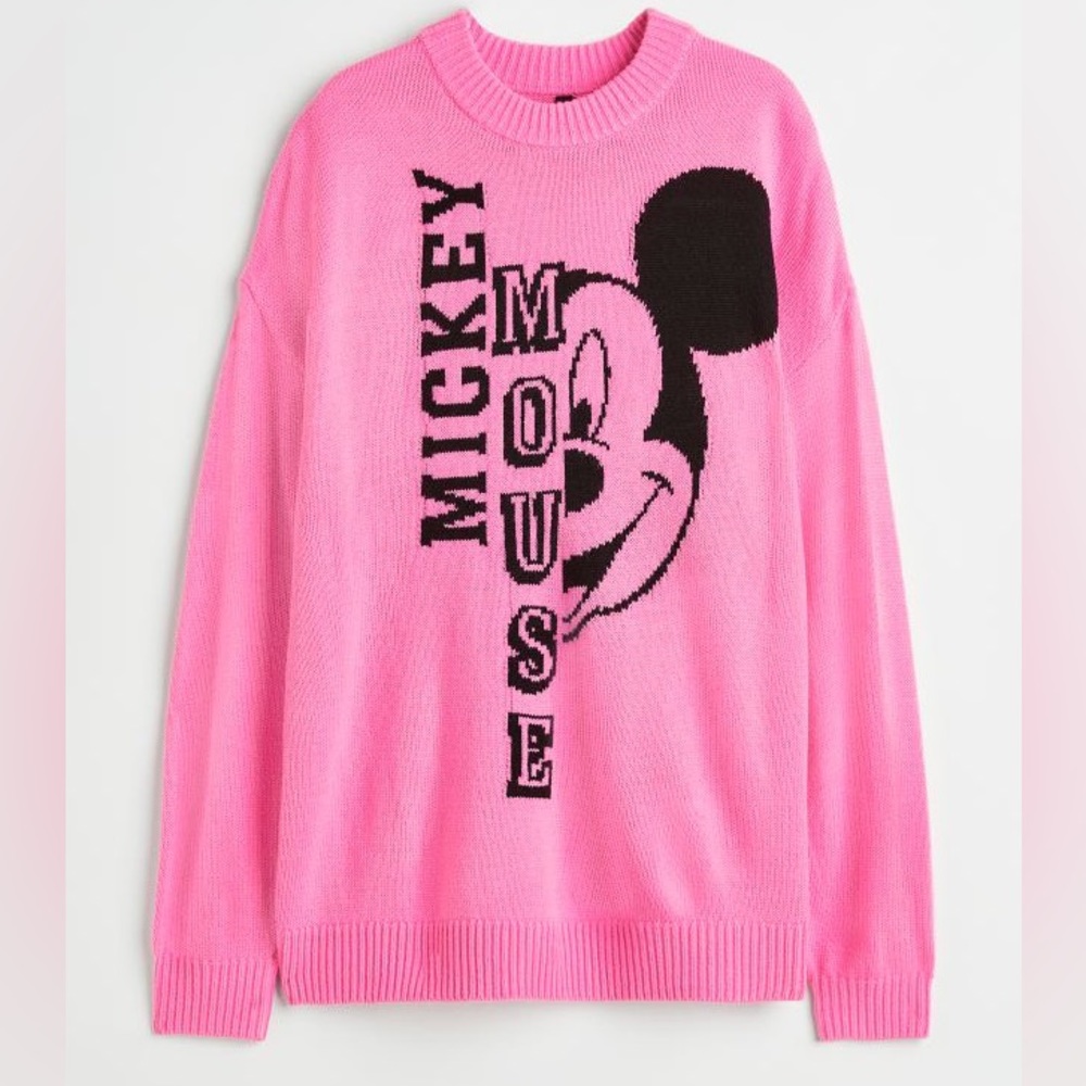 Like New Jacquard-knit Mickey Mouse Hot Pink Sweater - Size Small